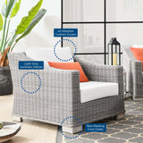 Conway Outdoor Patio Wicker Rattan 2-Piece Armchair and Ottoman Set Light Gray White EEI-5090-WHI