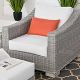 Conway Outdoor Patio Wicker Rattan 2-Piece Armchair and Ottoman Set Light Gray White EEI-5090-WHI