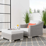 Conway Outdoor Patio Wicker Rattan 2-Piece Armchair and Ottoman Set Light Gray White EEI-5090-WHI