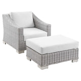 Conway Outdoor Patio Wicker Rattan 2-Piece Armchair and Ottoman Set Light Gray White EEI-5090-WHI