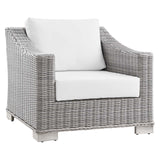 Conway Outdoor Patio Wicker Rattan 2-Piece Armchair and Ottoman Set Light Gray White EEI-5090-WHI