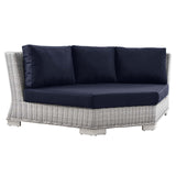 Conway Outdoor Patio Wicker Rattan 5-Piece Sectional Sofa Furniture Set Light Gray Navy EEI-5093-NAV