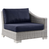 Conway Outdoor Patio Wicker Rattan 5-Piece Sectional Sofa Furniture Set Light Gray Navy EEI-5093-NAV