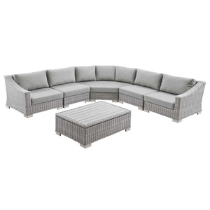 Conway Outdoor Patio Wicker Rattan 6-Piece Sectional Sofa Furniture Set Light Gray Gray EEI-5094-GRY
