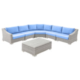 Conway Outdoor Patio Wicker Rattan 6-Piece Sectional Sofa Furniture Set Light Gray Light Blue EEI-5094-LBU