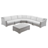 Conway Outdoor Patio Wicker Rattan 6-Piece Sectional Sofa Furniture Set Light Gray White EEI-5094-WHI
