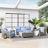 Conway 4-Piece Outdoor Patio Wicker Rattan Furniture Set Light Gray Light Blue EEI-5095-LBU