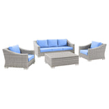 Conway 4-Piece Outdoor Patio Wicker Rattan Furniture Set Light Gray Light Blue EEI-5095-LBU