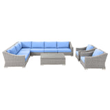 Conway Outdoor Patio Wicker Rattan 9-Piece Sectional Sofa Furniture Set Light Gray Light Blue EEI-5096-LBU