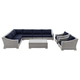 Conway Outdoor Patio Wicker Rattan 9-Piece Sectional Sofa Furniture Set Light Gray Navy EEI-5096-NAV