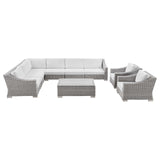 Conway Outdoor Patio Wicker Rattan 9-Piece Sectional Sofa Furniture Set Light Gray White EEI-5096-WHI