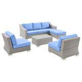 Conway 5-Piece Outdoor Patio Wicker Rattan Furniture Set Light Gray Light Blue EEI-5097-LBU