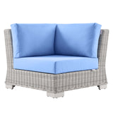 Conway Outdoor Patio Wicker Rattan 7-Piece Sectional Sofa Furniture Set Light Gray Light Blue EEI-5098-LBU