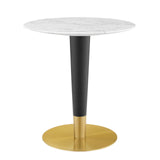 Zinque 28" Artificial Marble Dining Table Gold White EEI-5121-GLD-WHI