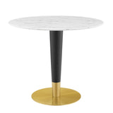Zinque 36" Artificial Marble Dining Table Gold White EEI-5122-GLD-WHI