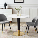 Zinque 36" Artificial Marble Dining Table Gold White EEI-5122-GLD-WHI
