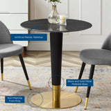 Zinque 28" Artificial Marble Dining Table Gold Black EEI-5131-GLD-BLK
