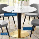 Zinque 40" Artificial Marble Dining Table Gold White EEI-5138-GLD-WHI