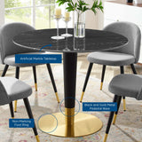 Zinque 40" Artificial Marble Dining Table Gold Black EEI-5148-GLD-BLK