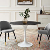 Lippa 42" Oval Artificial Marble Dining Table White Black EEI-5169-WHI-BLK