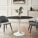 Modway Furniture Lippa 48" Oval Artificial Marble Dining Table White Black EEI-5170-WHI-BLK