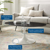 Lippa 42" Oval Artificial Marble Coffee Table White Black EEI-5192-WHI-BLK