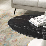 Lippa 42" Oval Artificial Marble Coffee Table White Black EEI-5192-WHI-BLK