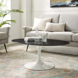 Lippa 42" Oval Artificial Marble Coffee Table White Black EEI-5192-WHI-BLK