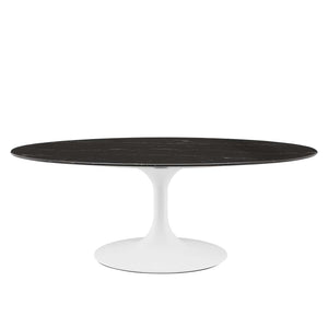 Lippa 48" Oval Artificial Marble Coffee Table White Black EEI-5193-WHI-BLK