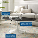 Lippa 48" Oval Artificial Marble Coffee Table White Black EEI-5193-WHI-BLK