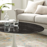 Lippa 48" Oval Artificial Marble Coffee Table White Black EEI-5193-WHI-BLK