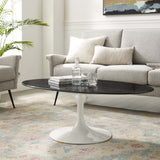 Lippa 48" Oval Artificial Marble Coffee Table White Black EEI-5193-WHI-BLK