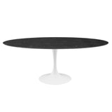 Modway Furniture Lippa 78" Oval Artificial Marble Dining Table White Black EEI-5198-WHI-BLK