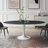 Modway Furniture Lippa 78" Oval Artificial Marble Dining Table White Black EEI-5198-WHI-BLK