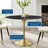 Lippa 42"  Oval Artificial Marble Dining Table Gold Black EEI-5226-GLD-BLK