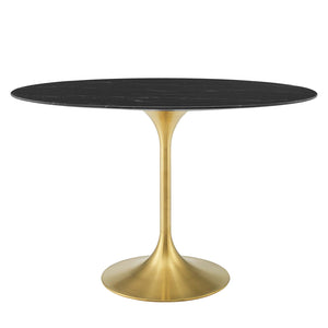 Lippa 48"  Oval Artificial Marble Dining Table Gold Black EEI-5227-GLD-BLK