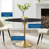 Lippa 48"  Oval Artificial Marble Dining Table Gold Black EEI-5227-GLD-BLK