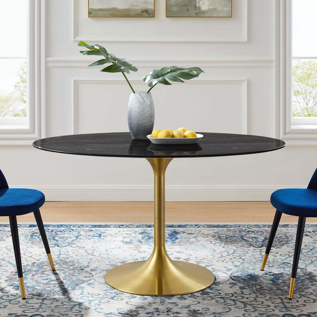 Lippa 54" Oval Artificial Marble Dining Table Gold Black EEI-5242-GLD-BLK