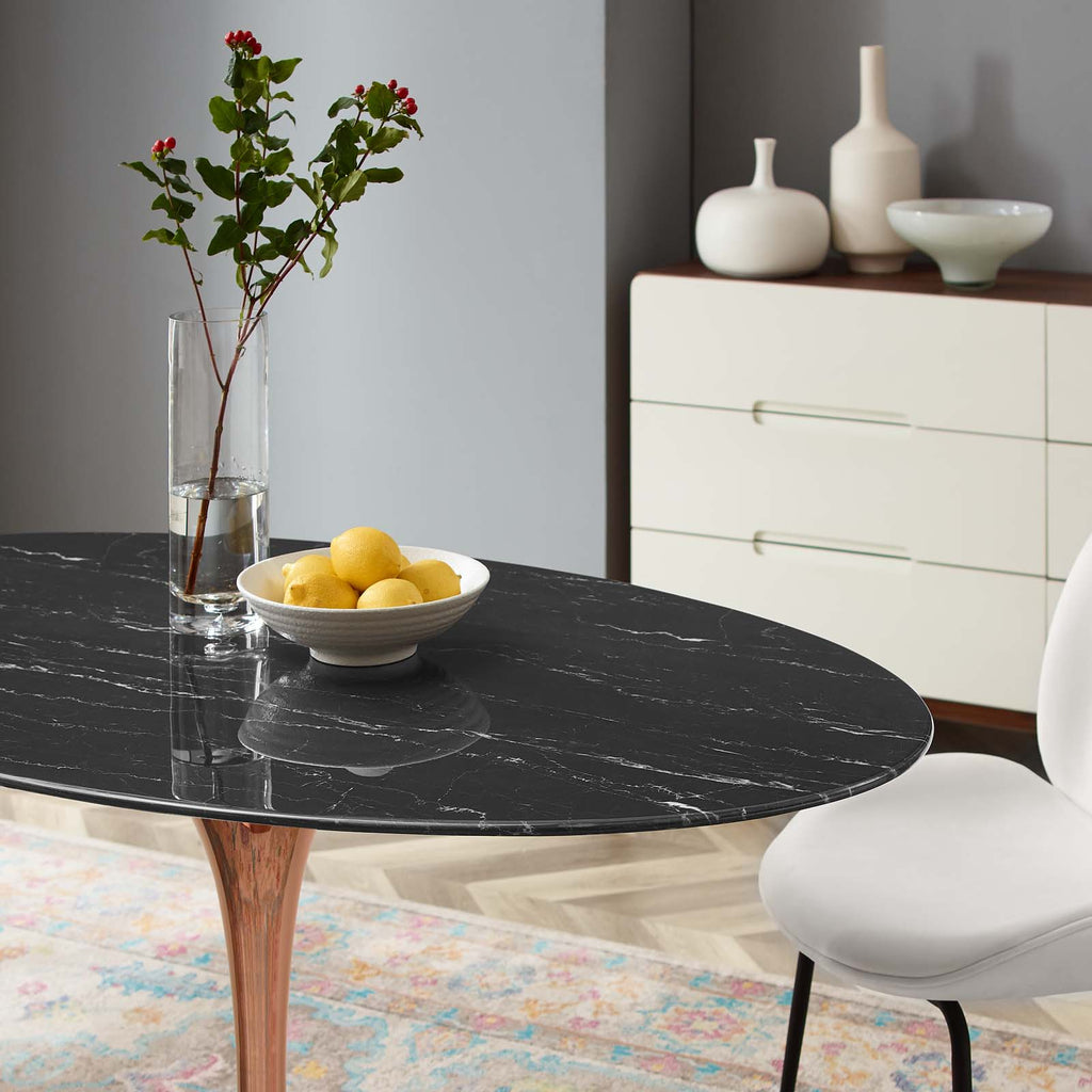 Lippa 54" Oval Artificial Marble Dining Table Rose Black EEI-5275-ROS-BLK