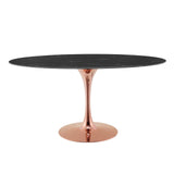 Lippa 60" Oval Artificial Marble Dining Table Rose Black EEI-5276-ROS-BLK