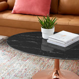 Lippa 42" Oval Artificial Marble Coffee Table Rose Black EEI-5282-ROS-BLK