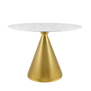 Tupelo 42" Oval Artificial Marble Dining Table Gold White EEI-5322-GLD-WHI