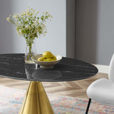 Tupelo 42" Oval Artificial Marble Dining Table Gold Black EEI-5330-GLD-BLK