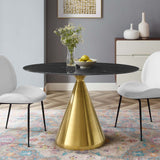 Tupelo 48" Oval Artificial Marble Dining Table Gold Black EEI-5331-GLD-BLK