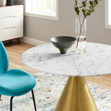 Tupelo 40" Artificial Marble Dining Table Gold White EEI-5335-GLD-WHI