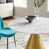 Tupelo 47" Artificial Marble Dining Table Gold White EEI-5336-GLD-WHI