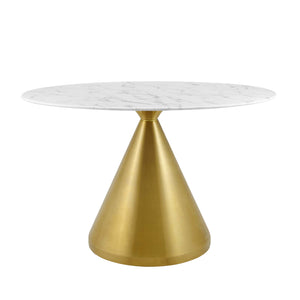 Tupelo 48" Oval Artificial Marble Dining Table Gold White EEI-5340-GLD-WHI