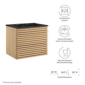 Modway Furniture Render 24" Wall-Mount Bathroom Vanity XRXT Oak Black EEI-5364-OAK-BLK