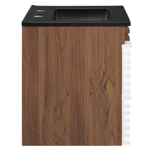 Modway Furniture Render 24" Wall-Mount Bathroom Vanity XRXT White Walnut Black EEI-5364-WHI-WAL-BLK