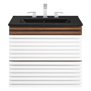 Modway Furniture Render 24" Wall-Mount Bathroom Vanity XRXT White Walnut Black EEI-5364-WHI-WAL-BLK